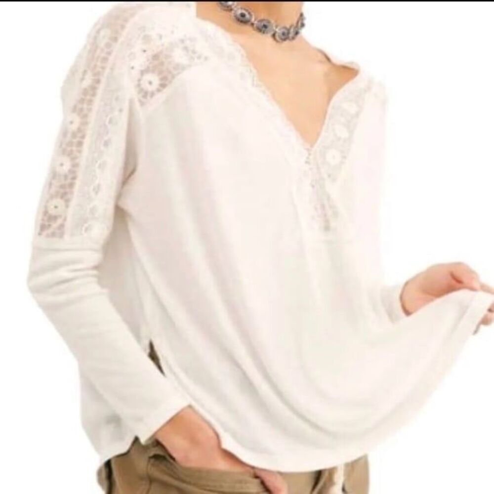 Free People Angel Food Cream Lace boho top blouse size Medium M Coachella